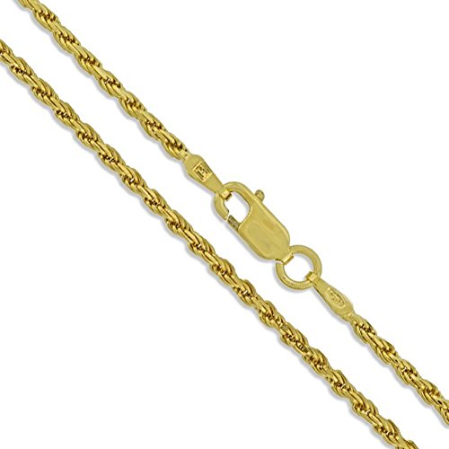 22k Yellow Gold Plated Sterling Silver Diamond-Cut Rope Chain 2mm Solid 925 Italy New Necklace 26