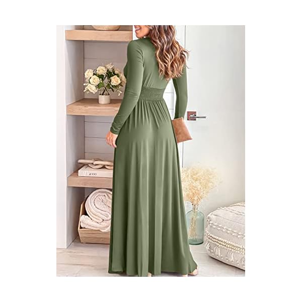 ANRABESS Women's Long Sleeve Sexy Deep V Neck High Waist Slit Cocktail Party Evening Maxi Semi Formal Wedding Guest Prom Dresses 2023 Elegant Graduation Dress 586-junlv-L