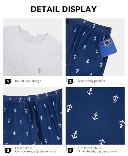 Image of Yoimira Mens Soft Pajama Set Short /Long Sleeve 2 Piece PJs with Pockets | Men's short /long sleeve pajama set, soft 2 piece PJs with pockets for sleepwear, loungewear, relaxing at home and nightwear