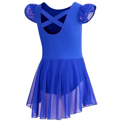 Image of DIPUG Ballet Leotards for Girls Ballet Leotard with Skirt Toddler Dance Leotards Flutter Sleeve and Criss-Cross Back