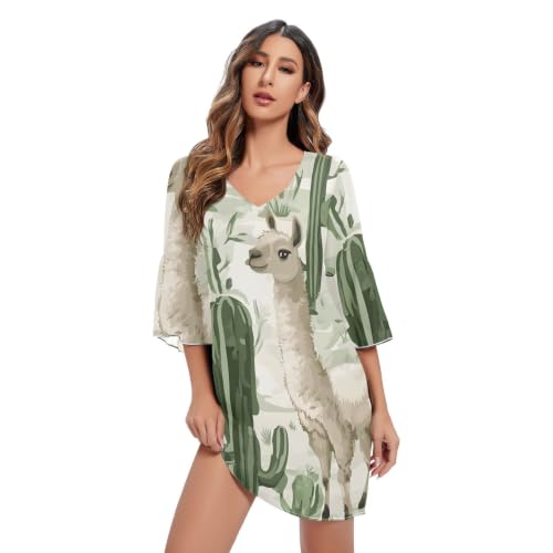 Robe imprimé hawaïen vert à manches 3/4 idéale pour vos vacances d'été à la mer