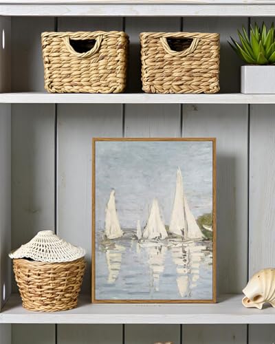 Image of ARPEOTCY Vintage Framed Canvas Wall Art, 12x16inch, Farmhouse Summer Sailboat Wall Decor, Nautical Lake Art Prints Home Decorations, Seascape Paintings for Living Room Bedroom Office Decor