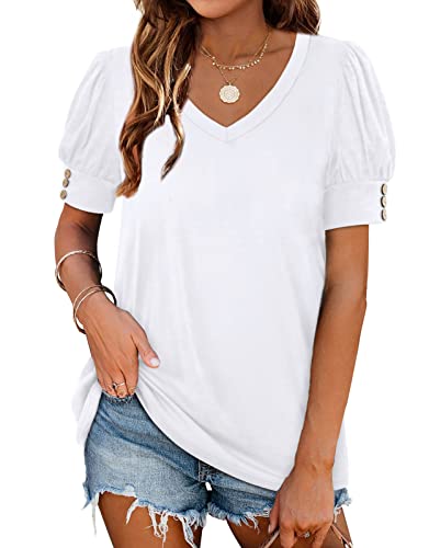Weeso White Elegant Puff Sleeve Blouses Plus Size Teacher Shirts For Women Casual Summer 2Xl #TOP29