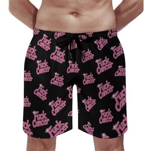 Fuck Cancer Glitter Mens Swim Trunks Quick Dry Beach Swimming Shorts with Mesh Lining and Pockets