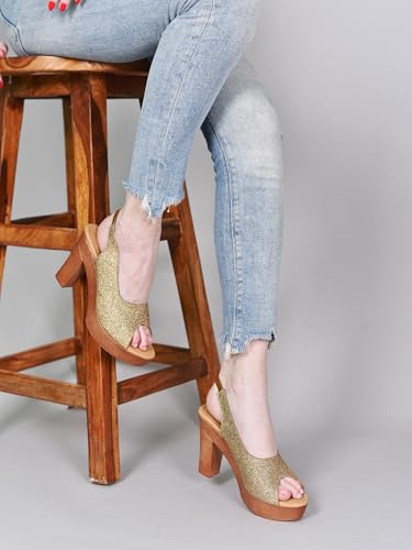 Image of Action Women's Platform Sandals| Block Heel| Glitter Embellished| Grey, Beige