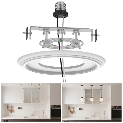 tebio 6-Inch Recessed Can Light Conversion Kit for Pendant Light or Ceiling Fan Ceiling Fixture Adapter with 7 Decorative White Plastic Medallion Retrofit Kit for 6 Recessed Housing