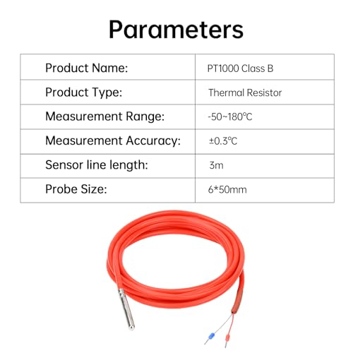 Image of Diymore 2PCS 3M PT1000 Thermal Resistor,3M Silicone Cable,Stainless Steel Probe, -122℉~356℉ Temperature Sensor, High-Precision Platinum Resistance Thermometer for Industrial and Laboratory Measurement