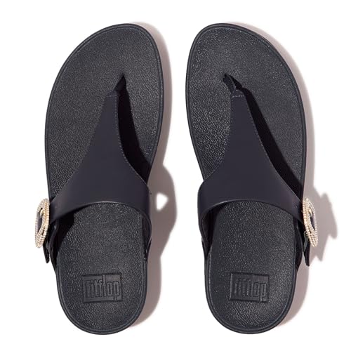 Image of FitFlop Womens LULU Crystal Buckle Toe-Post Sandals with Microwobbleboard Technology, Microfiber Toe Post, Slip Resistant Rubber Outsole, Cushioned Arch Support for All Day Comfort