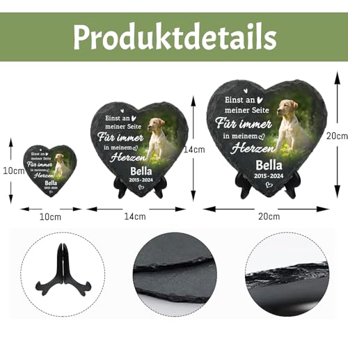JoyJot Personalisierter Gedenkstein für Haustiere, herzförmige Plakette mit Foto, Geschenke zum Verlust von Hunden/Katzen – Name, Datum