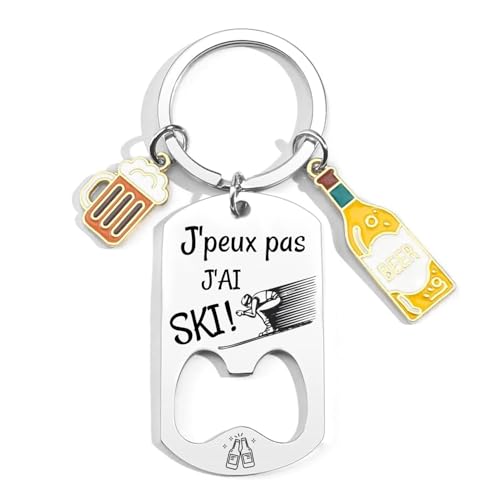 KJKJKJ Décapsuleur Porte-Clés Ski Personnalisé - Cadeau Original pour Homme Anniversaire Noël -...