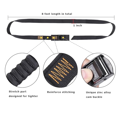 Ayaport Lashing Straps with Cam Buckles (Add Stretch Part - Designed for Tighter) Small Tie Down Straps Adjustable Cinch Straps 8ft for Packing Cargo, Luggage, Car Roof Rack, Black