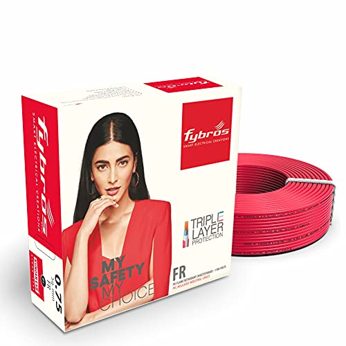 Image of Fybros PVC Insulated 0.75 Sq Mm Wire| Multistrands Flame Retardant Red Copper Wires & Cables| Cables For wiring | 0.75 Sq Mm Red wire 90 meter| Industrial Wire Cable| Electrical Wire