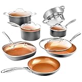 Gotham Steel 12 Pc Ceramic Cookware Set Nonstick, Ceramic Pots and Pans Set Non Stick with Steamer for Cooking, Non Toxic PFOA PFOS Free, Ergonomic Stay Cool Handles, Oven & Dishwasher Safe, Copper