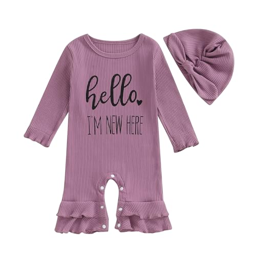 Image of Ayalinggo Newborn Outfits Baby Girl Coming Home Outfit Ruffle Romper Jumpsuit+Floral Headband+Hat Fall Winter Clothes Set