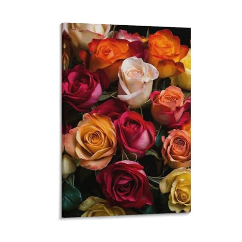 Impression sur toile moderne de roses tableau décoration murale pour chambre et bureau de 50x70 cm