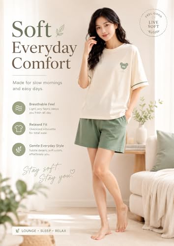Image of Celary Korean Women's Pyjama Set|Cute Printed T-Shirt & Shorts Set|Soft Cotton Blend Women Night Suit Sleepwear| Shorts Set for Women