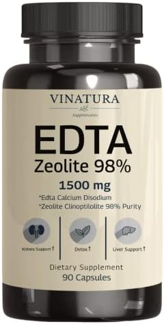 VINATURA EDTA Zeolite 98% 1500 mg - Liver Support - Activated Ultra-Fine 10 µm Zeolite Clinoptilolite, Edta Calcium Disodium, Kale Extract - 90 Capsules