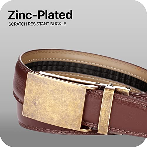 Image of Marino Avenue Ratchet Belt for Men. Adjustable Leather Dress Belt with 38 Easy to Click Into Place Ratchet Closures.