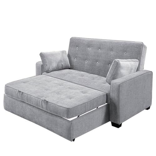 Image of Serta Ainsley 66.5 inch Convertible Sleeper Loveseat, Full Size, Dreamcoil Comfort, Soft Woven Fabric, Light Grey