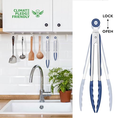Image of HOTEC Stainless Steel Kitchen Tongs with Silicone Tips, Set of 2-9 inch and 12 inch
