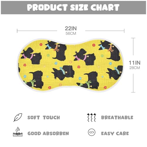 J JOYSAY Terrier Dogs Yellow Baby Burp Cloths for Boys Girls Large 22''x11'' Cotton 4 Layer Baby Washcloth for Baby Drool one sizex42