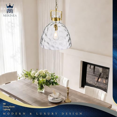 Image of 13.8 inch Gold Glass Pendant Light, Clear Glass, E26 Hanging Light | 13.8 inch gold clear glass pendant light with adjustable chain, E26 socket for kitchen islands and dining rooms