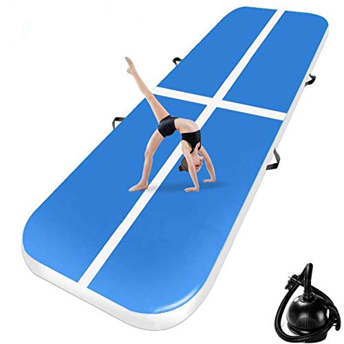 Colchoneta de aire de 10/20 cm de alto, longitud de 3 a 12 metros - Colchoneta hinchable para gimnasia y acrobacias con bomba incluida, Azul claro, 300*100*10cm