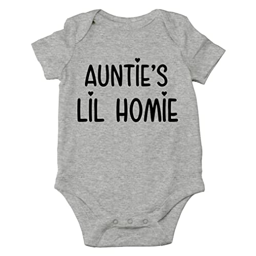 Image of AW Fashions Auntie's Lil Homie Baby Bodysuit Funny Adorable Cute Newborn Announcement Outfit Boys Girls
