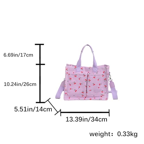 Image of Cherry Tote Bag for Women Canvas Patched Purse Cute Shoulder Bag Multi-Pocket Satchel Handbag for work travel