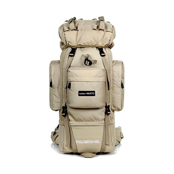 IX INOXTO 85L Lightweight Internal Frame Hiking Backpack for Men Women, Waterproof Travel Camping Backpack with Rain Cover (Khaki)