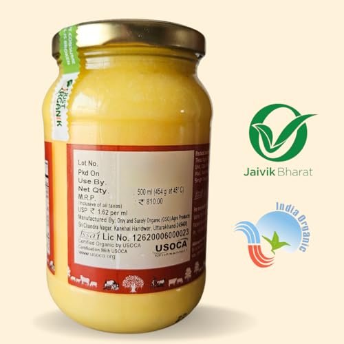 Image of JUST ORGANIK Traditional Bilona Ghee (500 ml) - certified organic Grass Fed Cow's Desi Ghee | Rich in Nutrients & Flavor | Boosts Immunity, Supports Digestion | Cow Ghee for Cooking & Ayurvedic Health