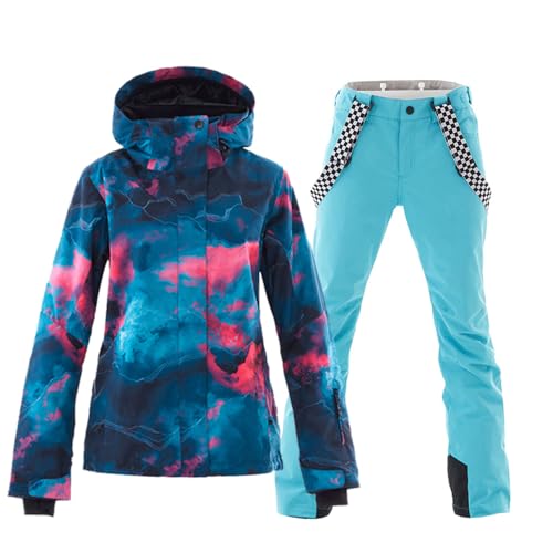 HOTIAN Damen Schneeanzug, Wasserdicht Winddicht Winter Warme Schnee Skifahren Sätze,für Wandern Klettern Isoliertes Snowboarden BU+BU L