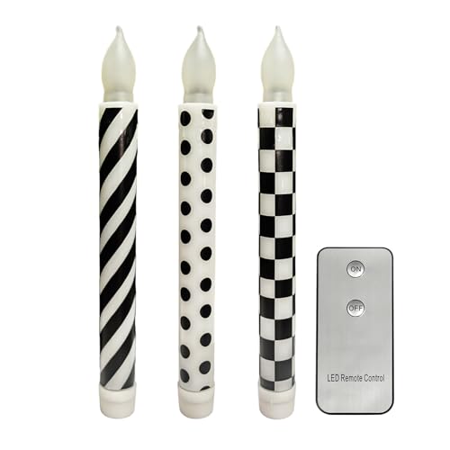 ONEIHOMM 3Pcs 8.3inch Christmas Checked Black and White Taper Candles