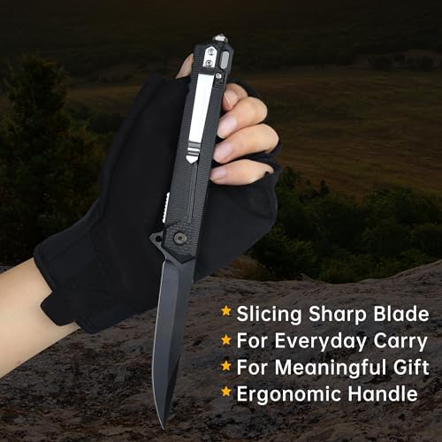 Kitory Pocket Knife with glass breaker, 4 Inch High Carbon Steel Folding Knife,Outdoor EDC,Unique Camping Hiking Fishing Tools Gift Ideas