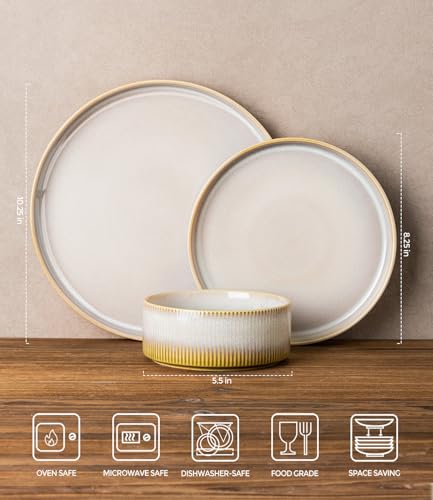 Image of TheTerra Ceramic Dinnerware Sets for 4, 12 Pieces Porcelain Lightweight Plates and Bowls Sets, Scratch Resistant Dish Set, Oven & Microwave & Dishwasher Safe, Autumn Haze