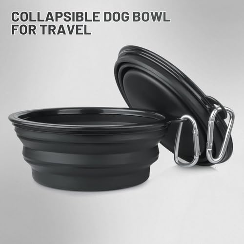 Image of Collapsible Dog Bowl, 2 Pack Collapsible Dog Water Bowls for Cats Dogs, Portable Pet Feeding Watering Dish for Walking Parking Traveling with 2 Carabiners (Large, Black+Black)