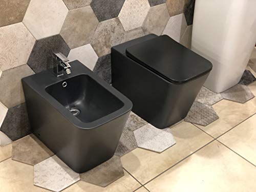 Coppia Set Sanitari Bagno Filo Muro Nero Opaco