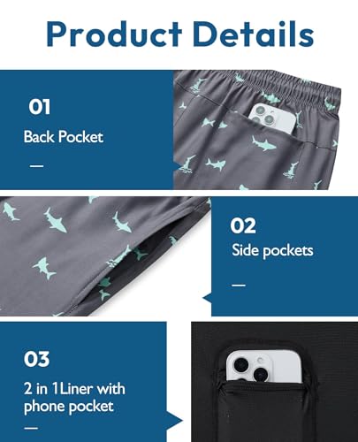 Image of Gleeease 7inch Mens Swim Trunks 2 in 1 with Compression Liner Pockets Drawstring Quick Dry Stretch Lined Funny Beach Pool