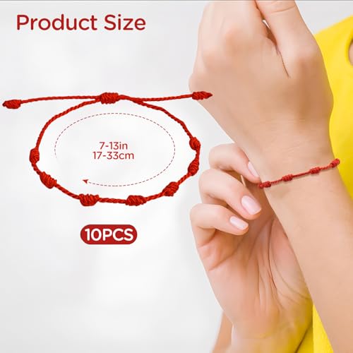 Red String Bracelets 7 Knot Red Rope Cord Adjustable Handmade String Luck Bracelet Talisman for Protection Womens Mens2