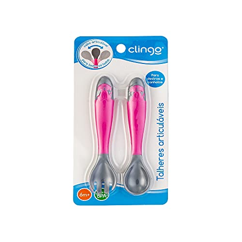 Clingo Talher Articulavel - Kit Garfo/Colher Colors Rosa Rosa