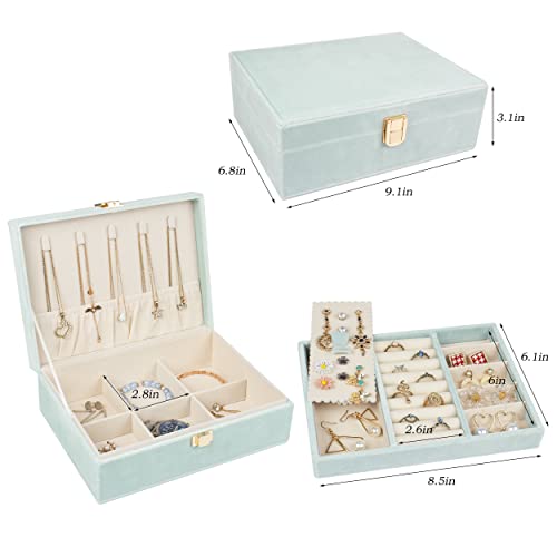 Jewelry Box Organizer For Women Girls 2 Layers Display Storage Case Jewelry Holder For Earring Ring Necklace Storage Case, Women Gift (Green) #TOP4