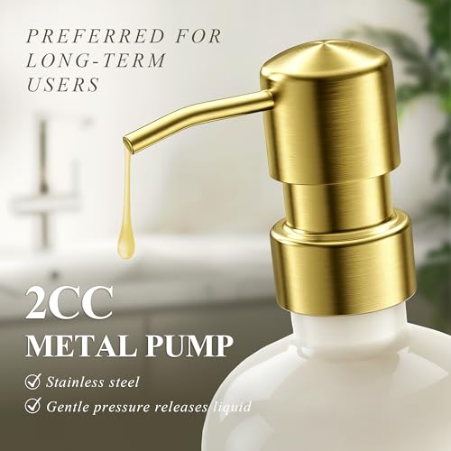Image of Cisily Kitchen Soap Dispenser Set Comes with Ceramics Sponge Holder, Gold Pumps, and Instant Dry Tray, Hand and Dish Soap Dispenser Set (4, Gold + Off White + Sponge Holder)