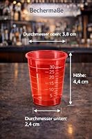 buxmed 80 Stück Shotbecher rot 3 cl mit Skala – Schnapsgläser Plastik, Shotgläser, Pinnchen, Becher für Shots, BPA frei, stapelbar, Party Zubehör & Dosierbecher – Ansicht 2
