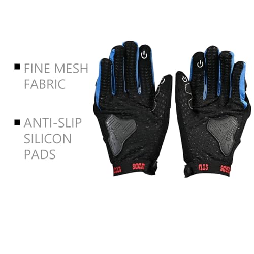 Image of STUDDS SMG 6 Full Finger Bike Riding Gloves with Touch Screen Sensitivity Thumb & Index Finger, Knuckle Protection Mesh Fabric, Anti-Slip Silicon Pads (Blue, L)