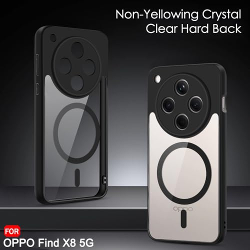 Image of TheGiftKart Hybrid Shockproof Back Cover Case for Oppo Find X8 5G | Hard Back Cover Case for Oppo Find X8 5G (PC & TPU, MagSafe Compatible, Transparent Clear Back, Black Sides)