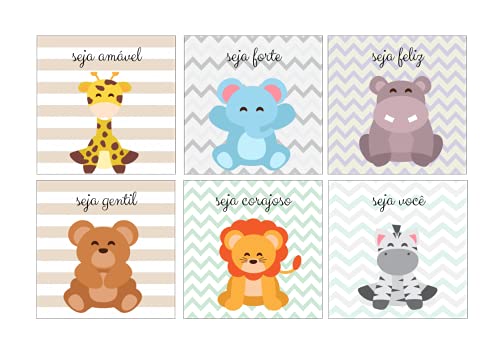 Quadro Decorativo Infantil Bebê Menino Menina Floresta Safari Animais (kit 06 unidades)