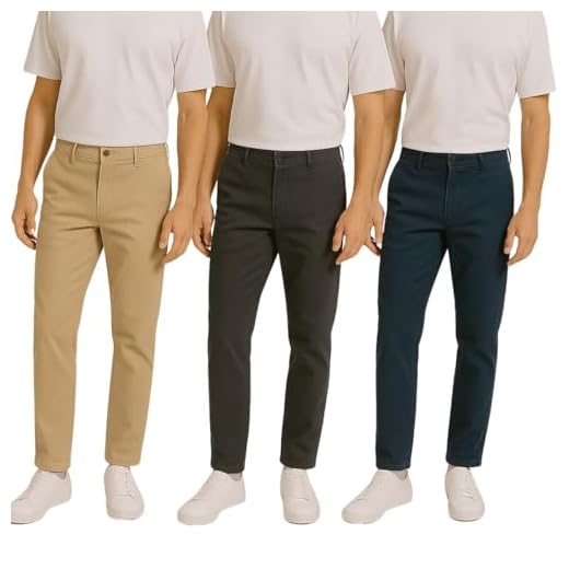 Kit 3 Calça Jeans Masculina Alfaiataria Sarja Slim Skinny (BR, Numérico, 36, Regular, Regular, Bege-Chumbo-Azul)