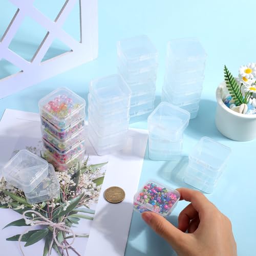 Image of 30Pcs 1.7 x 1.7 x 0.8In Plastic Bead Storage Containers Small Bead Containers Mini Clear Square Bead Storage and Organizer Boxes with Hinged Lid for DIY Art Craft Accessor Tiny Items Storage