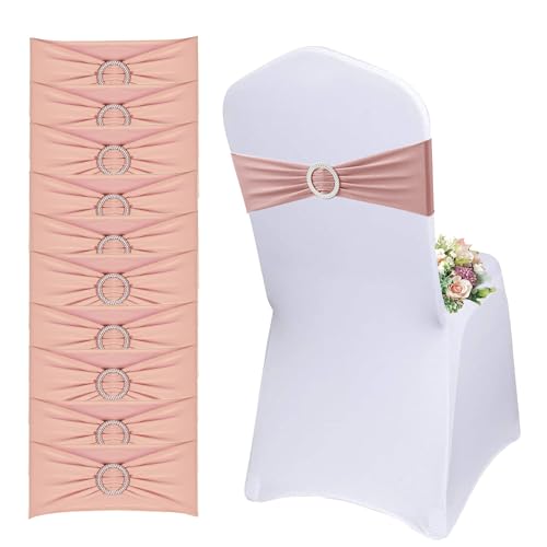QeeFop Lot de 50 Écharpes De Chaise Élastiques avec Boucle Ronde - Housse de Chaise et Ceinture Extensible Décoration pour Mariage, Banquet, Fête, Réception, Fête...