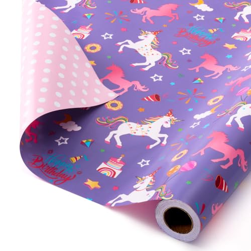 WERNNSAI Unicorn Princess Birthday Wrapping Paper Roll - 9.84ft Gift Wrap